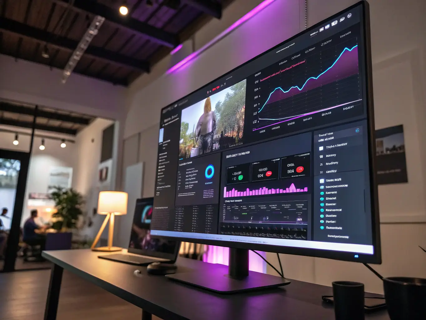 A sleek dashboard interface of a web application on a desktop screen, showcasing modern design and functionality, used to represent BlueWatch Software's web application development service.