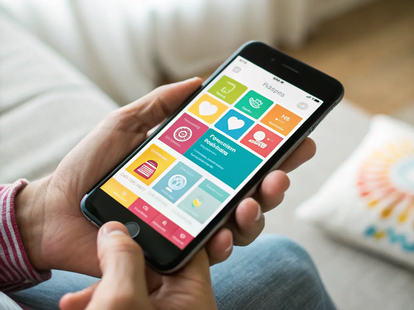 A smartphone displaying a user-friendly mobile app interface with engaging visuals, used to represent BlueWatch Software's mobile application development service.