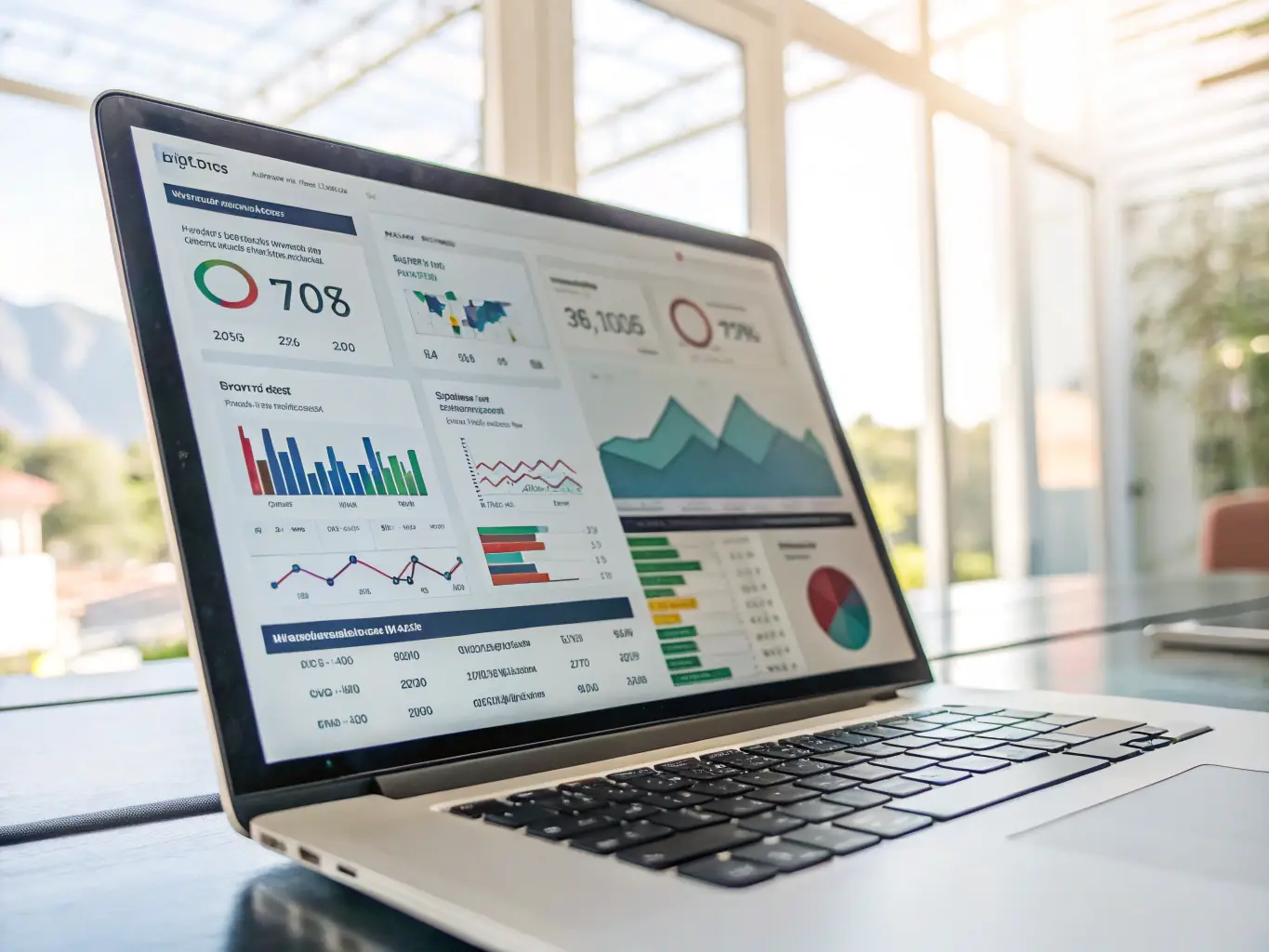 A clean, modern web application interface showcasing a dashboard with key performance indicators and user analytics, reflecting BlueWatch Software's web application development capabilities.